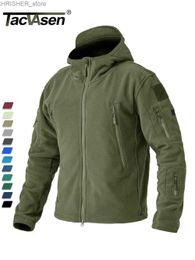 Tactical Jackets TACVASEN Winter Hooded Coats Mens Fleece Jackets Full Zip Up Multi-Pockets Fishing Hiking Climbing Outerwear Causal Parka TopsL231218