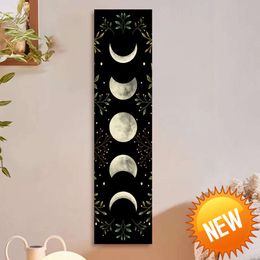 Vintage Moon Phase Wall Hanging Tapestry Mooonlight Green Olive Leaf Black Tapestries Boho Room Wall Decor Home Decoration WallHome Decoration