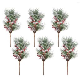 Decorative Flowers 6Pcs Simulation Pine Needles Berry Bouquet DIY Wedding Xmas Scrapbook Artificial Plants Holiday Festival Home Christmas