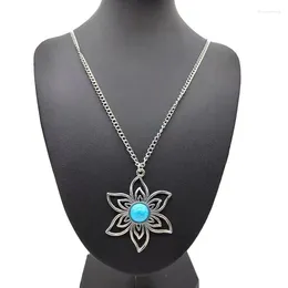 Pendant Necklaces Cross-border Ethnic Style Necklace European And American Bohemian Turquoise Vintage Long Flower Sweater Chain