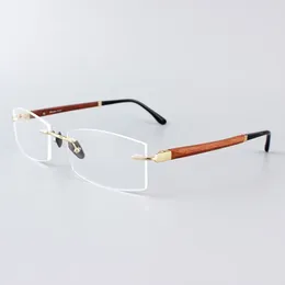 Sunglasses Vazrobe Rimless Titanium Eyeglasses Frame Men Women Wooden Temple Myopic Glasses Spectacles For Prescription Gold Grey