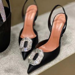 Sandals 2024 Summer Women's Luxury Shiny Rhinestone Fashion Designer Stiletto Heels Sexy Pointed Toe Wedding Party For Women