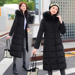 Women's Trench Coats Cotton Coated 2023 Winter Thickened Large Fur Collar Size Knee Fit Long Down Coat