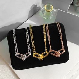 2019 Luxury Fashion New Brand Titanium Steel Necklace T Letter Clavicle Double Chain Pendant Necklace For Women Charm Jewellery Whol288t