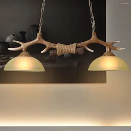 Pendant Lamps Double Antler Chandelier LED Vintage Resin Light Room Decor Hanging Lamp Hall Living Lighting Fixture