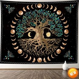 1pc Tree Of Life Wall Tapestry Sun Moon Star Aesthetic Tapestries Wall Hanging Vibrant Nature Tapestry For Bedroom Living RoomHome Decoration