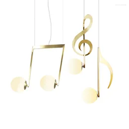 Pendant Lamps Nordic Gold Musical Notes Lights Bedroom Modern Luxury Dining Room Restaurant Aisle Bar Designer Hanging Lighting