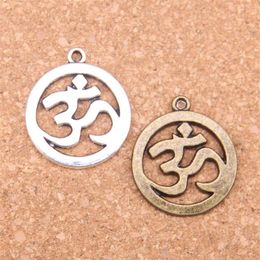 32pcs Antique Silver Plated Bronze Plated Yoga OM Charms Pendant DIY Necklace Bracelet Bangle Findings 25mm273r