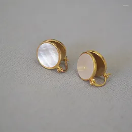 Dangle Earrings Korean Version Of Exquisite And Simple Brass Double-sided Disc Inlaid With Colorful Mother-of-pearl