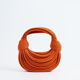 Designer Handwoven Leather Evening Clutch: Genuine Leather, French Elegance, Geometric Minimalism, Noodle Bag - Exclusive Casual Handbag Chic black orange