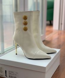 Winter Gold Slender High Heel Boots Designer Women's 100% Leather Naked Knee Boots Banquet Sexy High Heel Shoes EU35-41 with Box