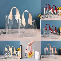 New Christmas Toy Supplies 1pc Transparent PVC Gift Tote Packaging Bag Clear Daisy Plastic Handbag Candy Box Gift Bag Wedding Party Supplies Cosmetic Bag