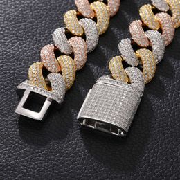 925 Vermeil Iced Out Diamanten Moissanit Halskette 20 mm klobige Zinke kubanische Kette Armband Hip Hop Schmuck für Männer Frauen