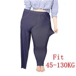 Jeans Plus Size Women Leggings 5xl Faux Denim Jeans Jeggings Legging Large Navy Blue Stretch Skinny Pencil Pants Trousers 2019