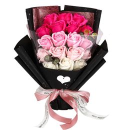 Decorative Flowers Wreaths Hand Made Artificial 18 heads Rose Flowers Bouquet Gift Box Home Decoration Creative Valentine Birthday Party Graduation Gifts 231218