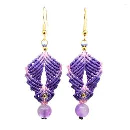 Dangle Earrings Natural Amethyst Crystal Quartz Aquamarine Handmade Rope Wrapped Braided Macrame Stone Jewellery For Women Girls Gifts