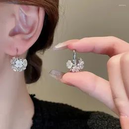 Hoop Earrings Korea Sweet Rhinestone Acrylic Flower Ball Ear Buckle For Women Fashion Exquisite Female Jewellery