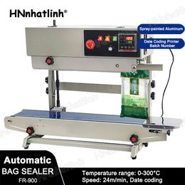 FR-900 Automatic Spray Painted Bag Sealer Plastic Packet Aluminium Foil Doypack Sealing Machine Date Coding Printer Batch Number Blue