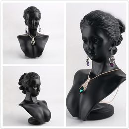 Boutique Counter Black Resin Lady Figure Mannequin Display Bust Stand Jewelry Rack for Necklace Pendant Earrings MX200810274t