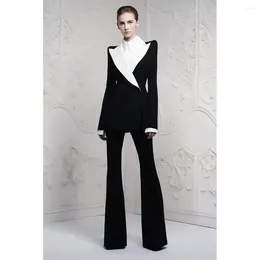 Women's Two Piece Pants 2023 Two-pieces Black Dress Paired With White Ruffled Oversize Work Blazer Clothes (Jacket Pants)