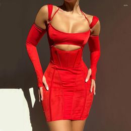 Casual Dresses Backless See-through Long Sleeve Narrow Short Skirt