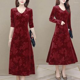 Casual Dresses Holiday Dress Elegant Floral Print Midi For Mid-aged A-line V Neck Long Sleeve Mid-calf Length Everyday