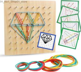 Sorting Nesting Stacking toys Wooden Geoboard with Rubber Bands Graphical Math Pattern Blocks Geo Board Montessori Educational Toy for Kids Shape Q231218