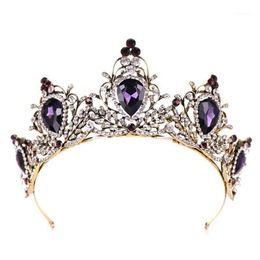 Hair Clips & Barrettes Purple Vintage Crown Bride Wedding Bridal Tiara Headband Hoop Rhinestone Stone Luxury Charms Jewellery Glow F309w