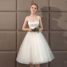 Graceful white a line wedding dresses 2024 new strap satin tulle sweatheart neck corset buttons bridal gowns tulle robe de marie teen graduation dress wed party gowns