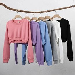 Women's Hoodies Women Casual Cotton Crop Hoodie Long Sleeves Hooded Sweatshirt Gym Workout Asymmetrical Jogging Pullover Aesthetic Clothes