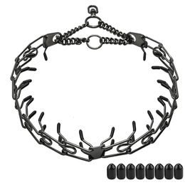 Dog Collars Leashes Metal Training Prong Collar Removable Black Pet Link Chain Adjustable Stainless Steel Spike Necklace with Comfort Rubber Tip 231218