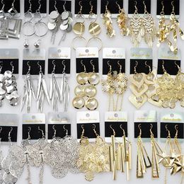 Dangle Chandelier 30Pairs/Lot Trendy Silver Gold Plated Hollow Metallic Hook Dangle Earrings for Women Girls Fashion Jewelry Party Gifts 231218