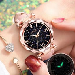 Armbanduhren Luxus Mode Frauen Uhr Sterne Little Point Mattiertes Lederarmband Damen Quarz Armbanduhr Legierung Armband Geschenk