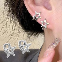 Hoop Earrings Y2K Goth Harajuku Sweet Cool Silver Color Metal Stars Drop Earring For Women Egirl Aesthetic Accessories Jewelry