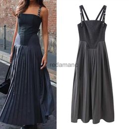 Basic Casual Dresses Small pleated corset style dress. Spring and autumn dark gray slip dress. Elegant pleated long dress for women YQ231218