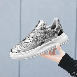 Dress Shoes Sneaker Casual Plus Size 43 44 Women Men Board Fashion Bling Microfiber Leather Upper Height Increased Flat Platform