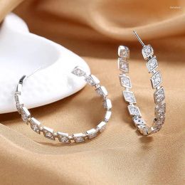 Hoop Earrings Fashion S925 Sterling Silver Fine 40MM Large Round Zircon For Women Charm Engagement Gift Jewellery