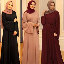 Ethnic Clothing 10 Colors Muslim Hijab Dubai Abaya Long Dresses Women With Sashes Islam African Musulman Djellaba