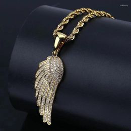 Pendant Necklaces Style Feather With Micro Inlaid Zircon Gold-plated Silver Men's Hiphop Personalised Necklace