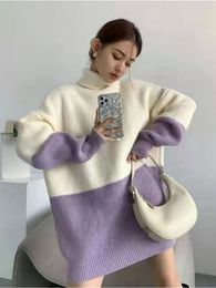 Women's Sweaters 4XL Spring White Purple Tops Japan Ulzzang Jumper Sweater Harajuku Fashion Basic Long Sleeve Cool Turtleneck Clothes