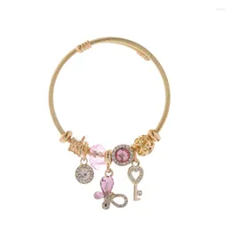 Bangle Sparkling Crystal Butterfly Gold Colour Heart Key Pendant Resizable Open Bangles For Women