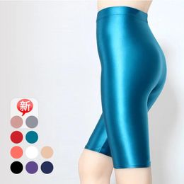 set HYRAX Fivepoint Pants Satin shiny Swimming Shorts Yoga Shorts Women Shiny Sports Tights High Elastic Gym Running Sexy Tights