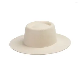 Berets X372 Style Wool Fedora Hat Woollen Jazz Cap Wide Brim Top Felt Outdoor Tourism Concave Shape