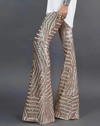 Leggings 2022 New Fashion Women's Elegant Trouser Glitter High Waist Bellbottomed Sequins Pants Female Clothing Outfits for Women