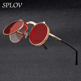 Sunglasses Vintage Steampunk Flip Sunglasses Retro Round Metal Sun Glasses for Men and Women Brand Designer Circle OculosL231218