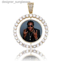 Pendant Necklaces TOPGRILLZ Custom Made Photo Rotating Double-sided Medallions Pendant Necklace With 4mm Tennis Chain Zircon Men's Hip Hop JewelryL231218