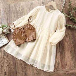 Girl's Dresses Kids Princess Dresses for Girls Clothes Teenagers Elegant Outfits Beige Spring Autumn Children Party Costumes 4 6 8 10 12 Years