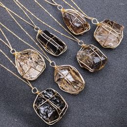 Pendant Necklaces YIZIZAI Natural Irregular Crystal Smokey Quartz Necklace For Women Men Tea Raw Stone Sweater Chain Gift