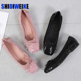 Dress Shoes Elegant Women s Sequined Cloth Comfort Spring Casual Female Square Toe Flats Comfortable Boat Moccasin Fall Glitter 231218