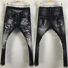 Men's Jeans American Street Style Fashion Men High Quality Black Colour Destroyed Ripped Painted Designer Hip Hop Punk Pants